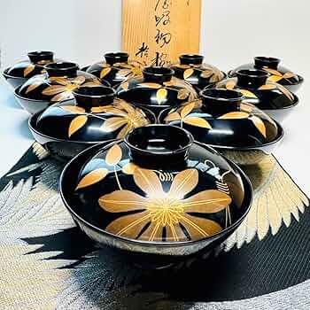R》能登輪島塗 蕗蒔絵 吸物椀10客 木製漆器 木箱250312こ2
