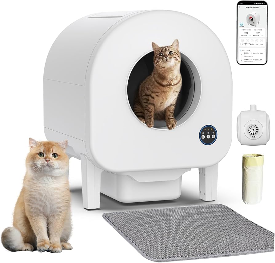 猫 トイレ 自動 大型:全自動 大型猫用 多頭飼い静音設計 自動清掃 屋根