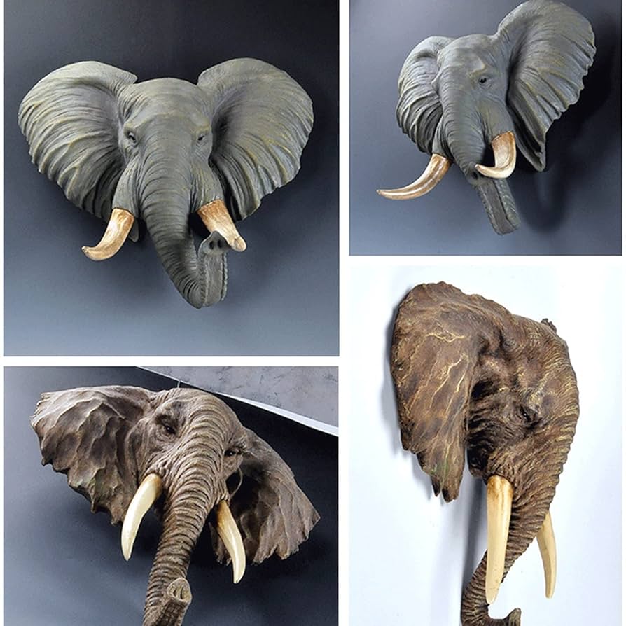 象皮でできた象のタペストリー(額縁付き) 象皮でできた象の