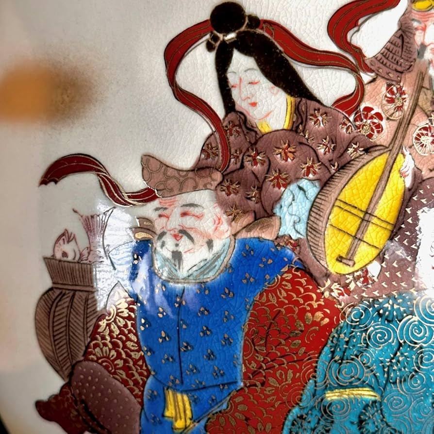 明治期 九谷焼 細密金彩色絵『七福神物語文』煎茶碗(六客) 素晴らしい