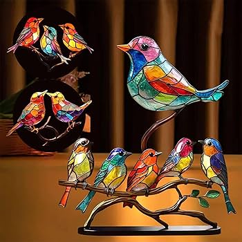 Amazon.co.jp: ステンドグラスの鳥の装飾品、平らな薄い金属ガラス効果