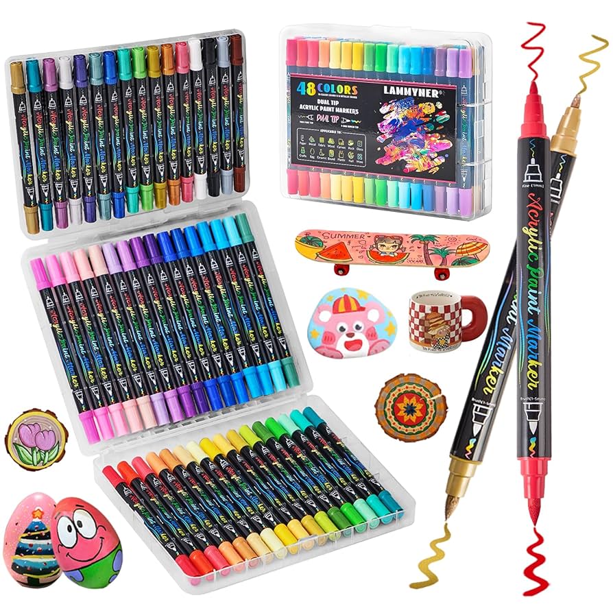 アクリルペイントマーカーペン 48色 クレヨン 蛍光ペン