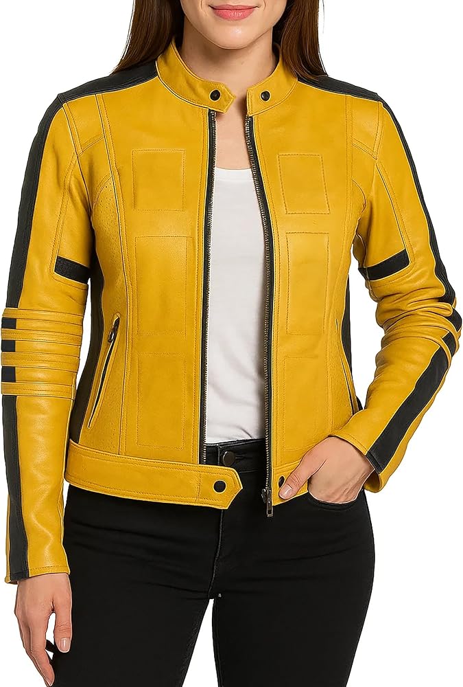 Amazon.com: III-Fashions Women's Cosplay Yellow Faux Leather Biker