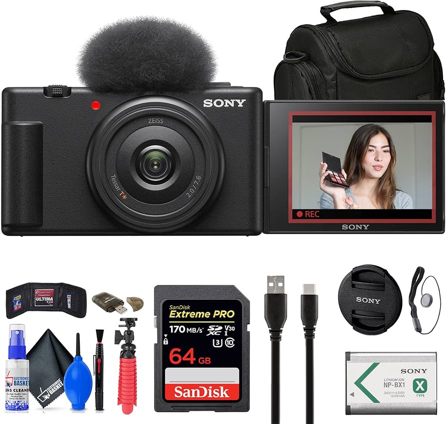 Amazon.com : Sony ZV-1F Vlogging Camera (Black) (ZV1F/B) + Case +