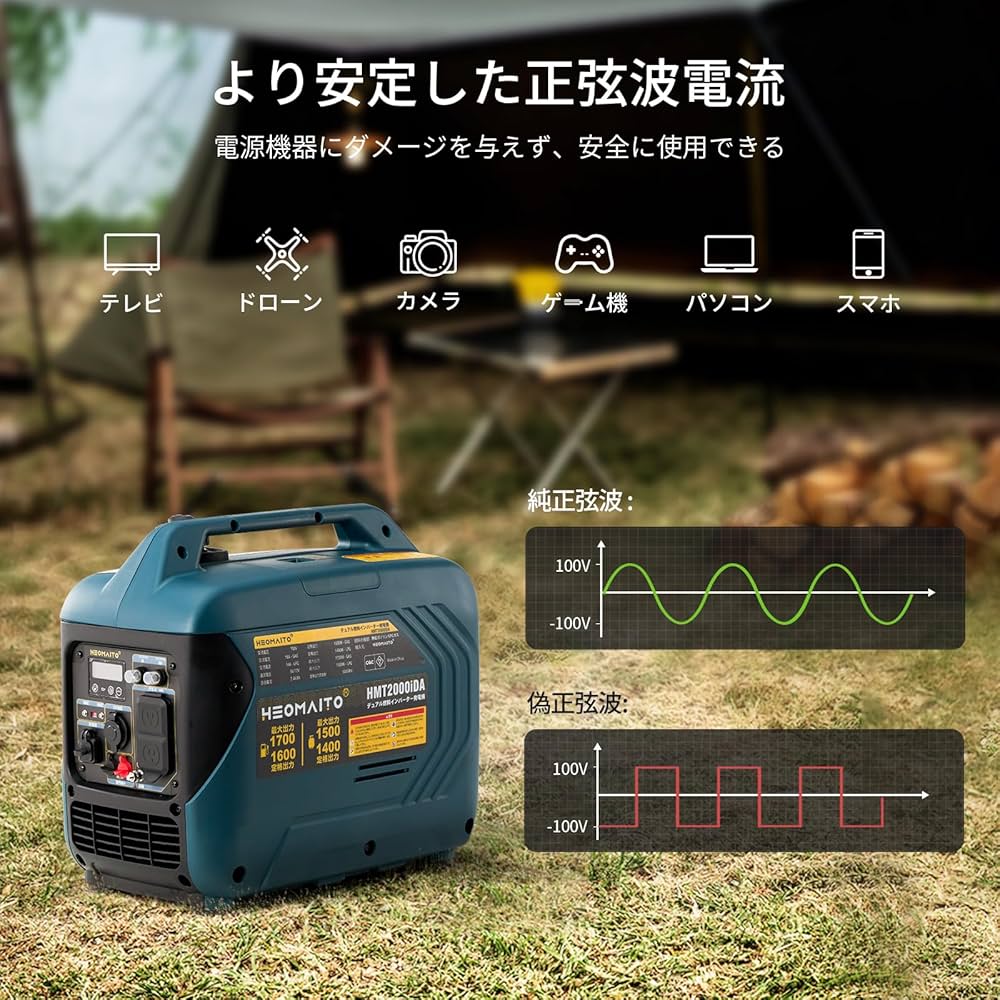 Amazon | HEOMAITO インバーター発電機1.6kVA/1.4kVA ポータブル発電機