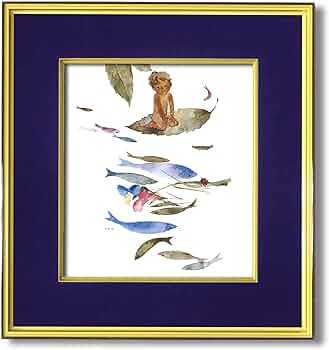 いわさきちひろ「少年スキーヤー」仮題 水彩額41.5×53絵￼25.5×31cm