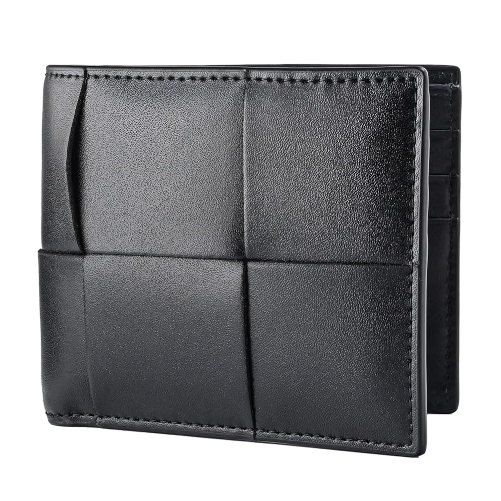 ボッテガヴェネタ 二つ折り財布 イントレチャート 編み込み レザー 黒