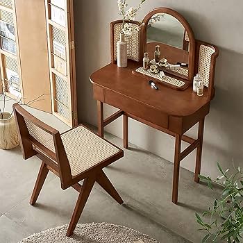 良品】ラタン ドレッサー スツールセット 鏡台 昭和レトロ 良品