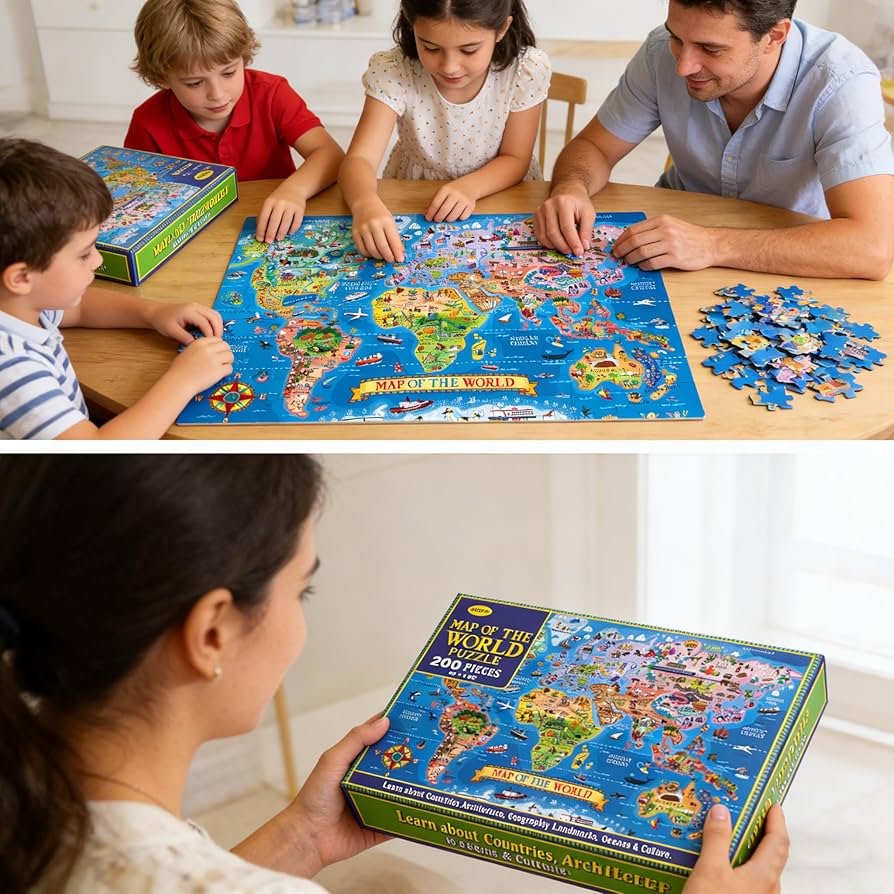 Amazon | NANXJIUR 200ピース 世界地図 ジグソーパズル 4-8歳のお子様