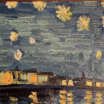 Amazon.co.jp: 手書き油絵 ゴッホ ローヌ川の星月夜 額付 絵画