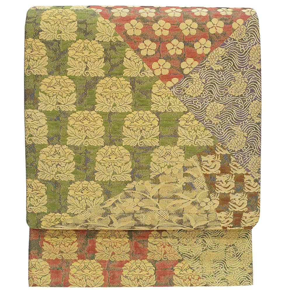 5k524 袋帯 絹 西陣織 まいづる織物 茶辻風景紋 唐織 鴛鴦 花柄 和装