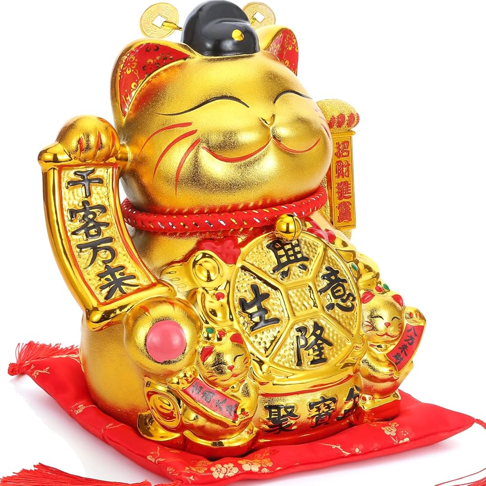 Amazon.co.jp: EnergyPower 黄金の電動招き猫 陶器製 大型プレミアム