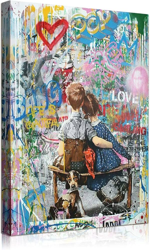 Amazon.co.jp: Banksy ポスター男女が寄り添って座るート 油絵 絵画