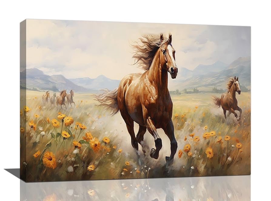 ZHOUWALLPIC 馬 キャンバス ウォールアート ブラウン 動物 絵画 野生の