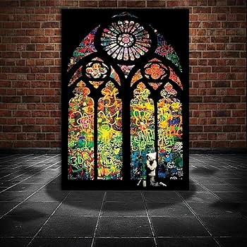 Amazon.co.jp: バンクシーストリートアート写真ステンドグラスの少年