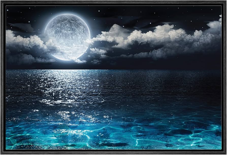 Amazon.com: B2T Canvas Print Wall Art Full Moon in Clouds Over