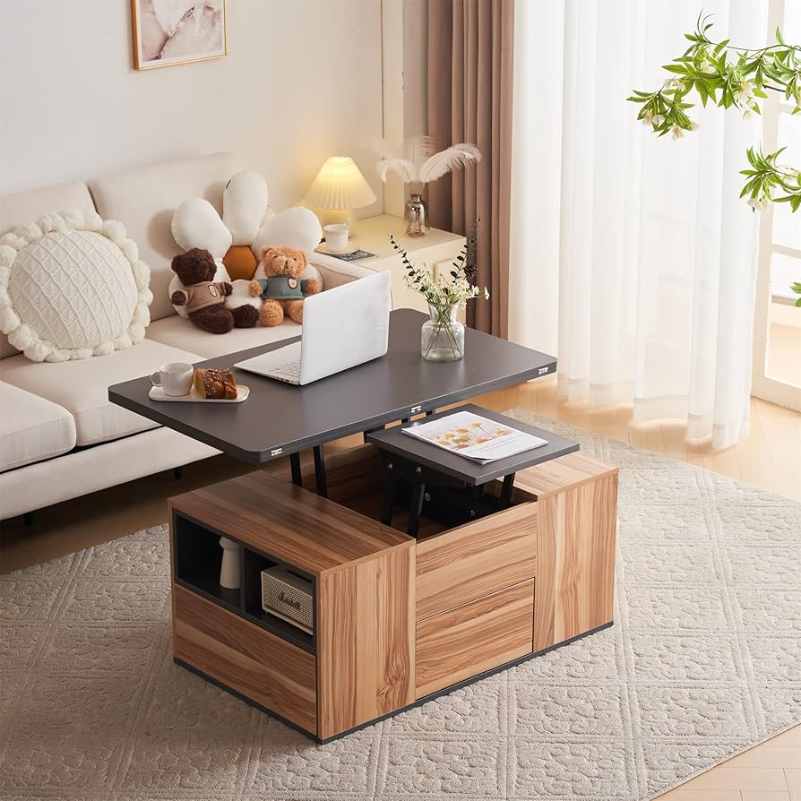 ニトリ ローテーブル ブラウン 木製 リフトアップ可 収納あり