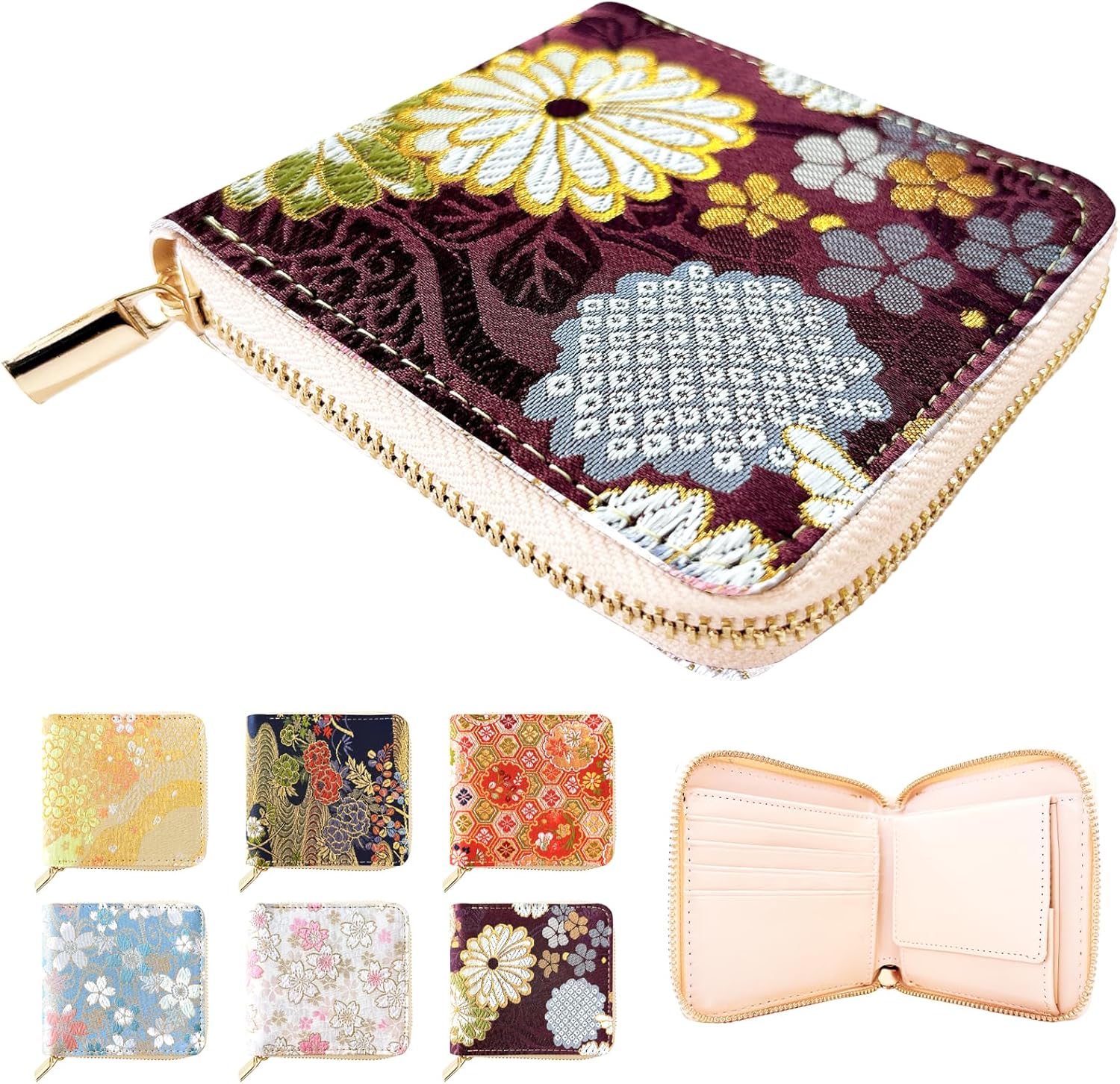 新品percheペルケ本田あつみさん ハートのお花が可愛い羊革二つ折りがま口