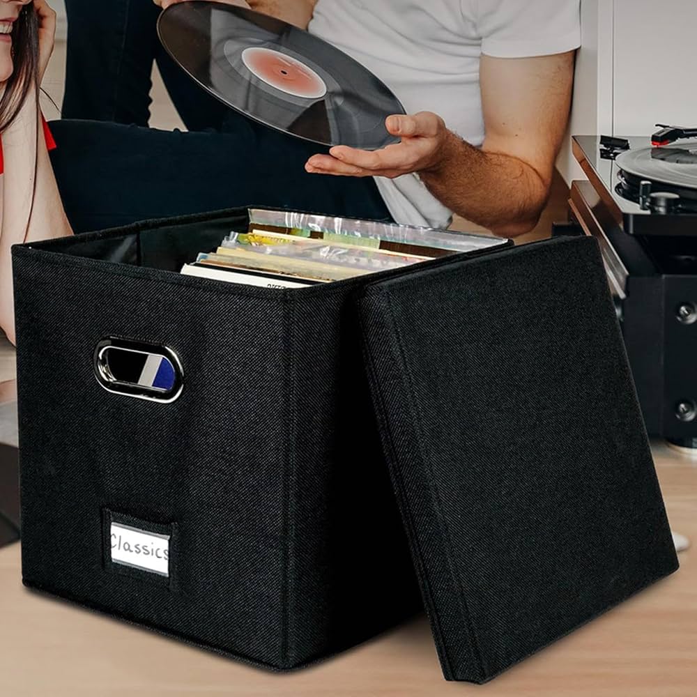 Amazon｜2個 レコード収納ボックス 蓋付きビニールレコード収納
