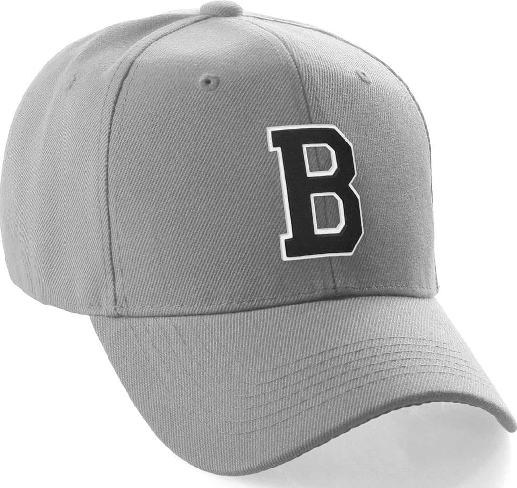 Classic Baseball Hat Custom A to Z Initial Team Letter, Lt Gray
