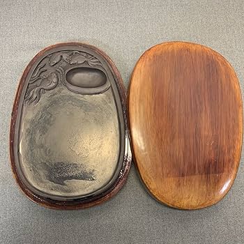 Amazon.co.jp: 硯 細密彫刻 金魚模様 端渓硯 中国美術 古玩 書道 木箱