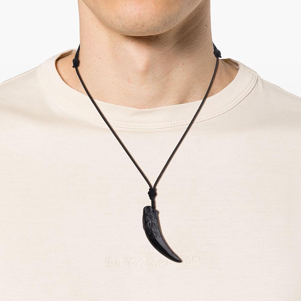 Amazon | [コアイ] オオカミ彫りオブシディアン オオカミの牙 開運魔