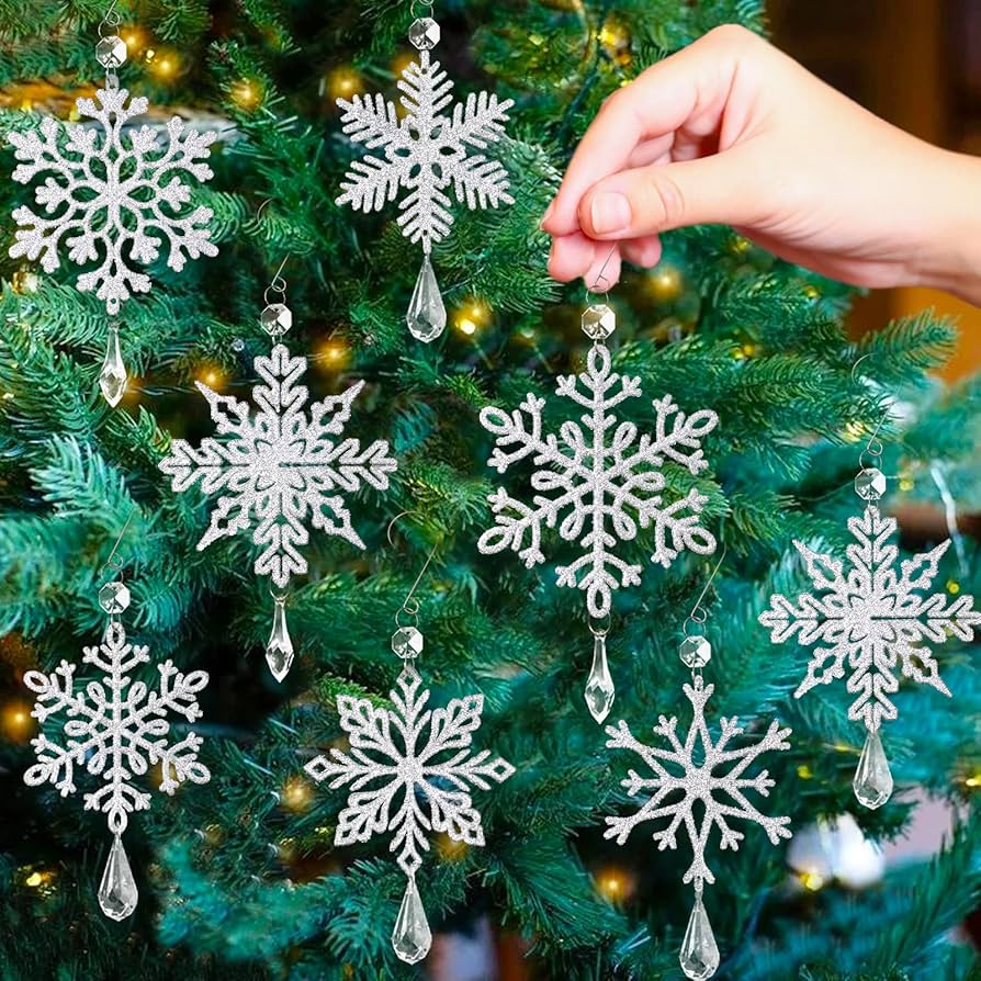 Amazon.co.jp: 12ピース シルバー 雪の結晶 オーナメント プラスチック