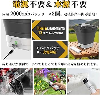 Amazon | 高圧洗浄機 コードレス 折り畳み式 高圧洗浄機 コンパクト12L