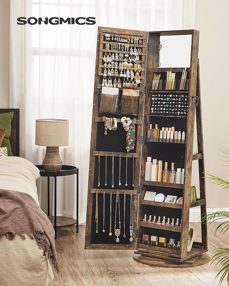 Amazon.com: SONGMICS 360° Swivel Jewelry Cabinet, Lockable Jewelry