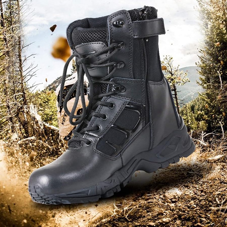 Amazon | サイドジッパー ハイカットミリタリーブーツ 登山 ハイキング