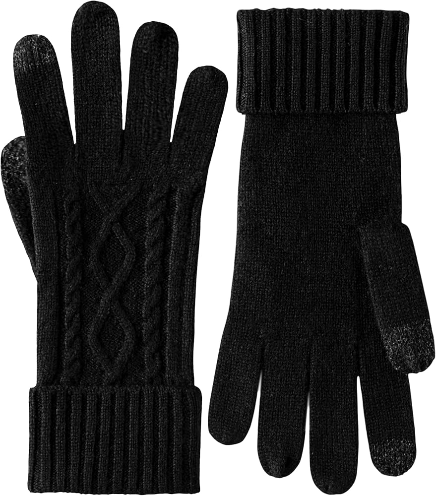 RYYOYY Soft Touchscreen 100% Cashmere Gloves for Women Warm Knit