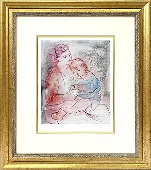 パブロピカソ 、鉛筆画 、母と子 サインあり、原画、デッサン、一点物