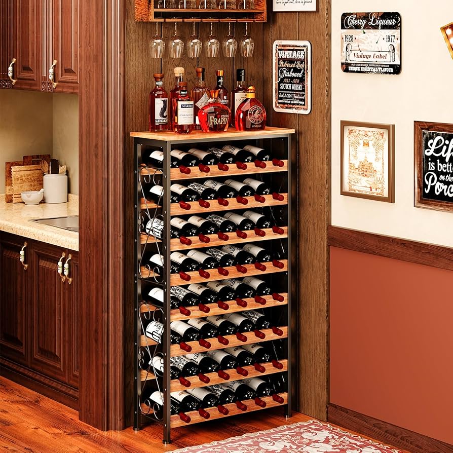 Amazon｜Sonyabecca 48本 ワインラック 自立フロア 木製天板付き 8段