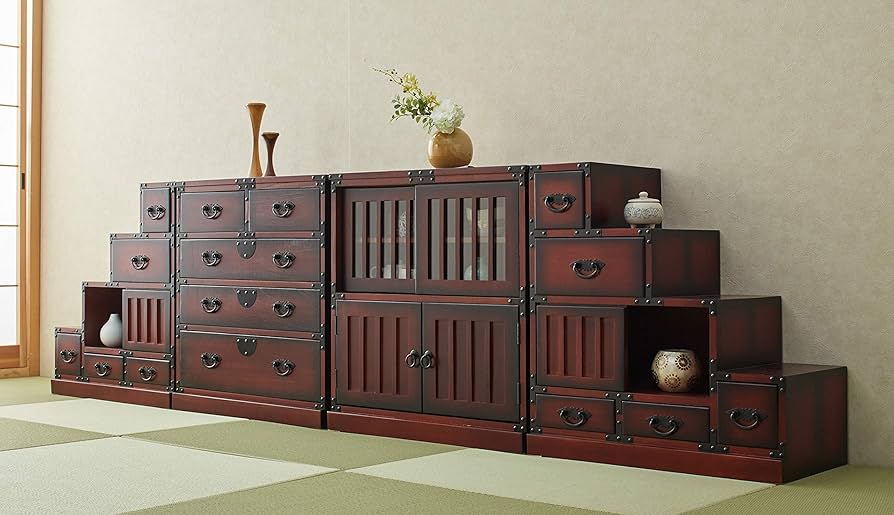 民芸調 階段箪笥 左下がり 和モダン 幅67㎝ 小分け収納 キャビネット