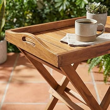Amazon.com: Bare Decor Kalos Outdoor Solid Teak Wood Tray Table