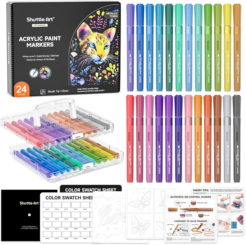 Amazon | Shuttle Art アクリルマーカー 24色セット 直液式 メタリック