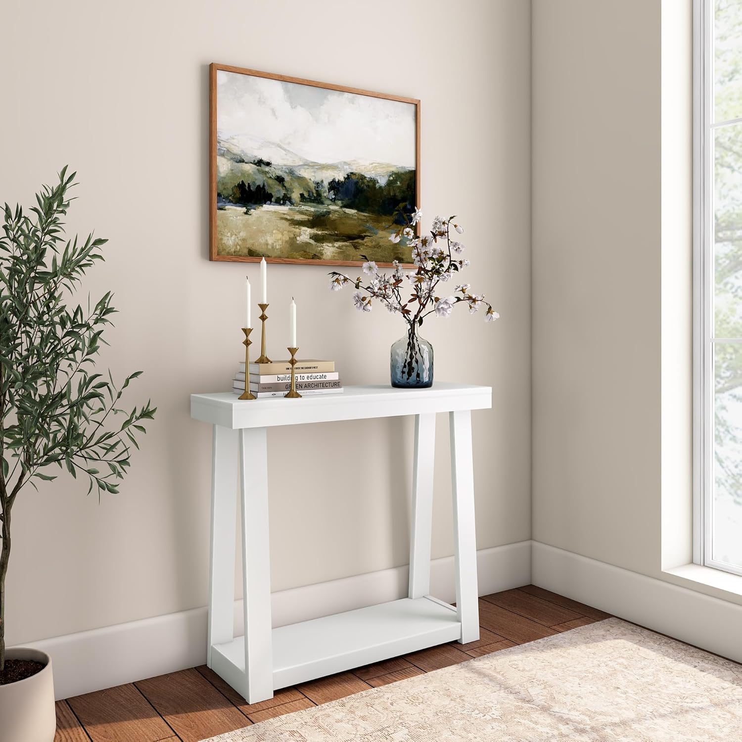 Plank+Beam 無垢材 コンソールテーブル 収納付き 36インチ 棚付き