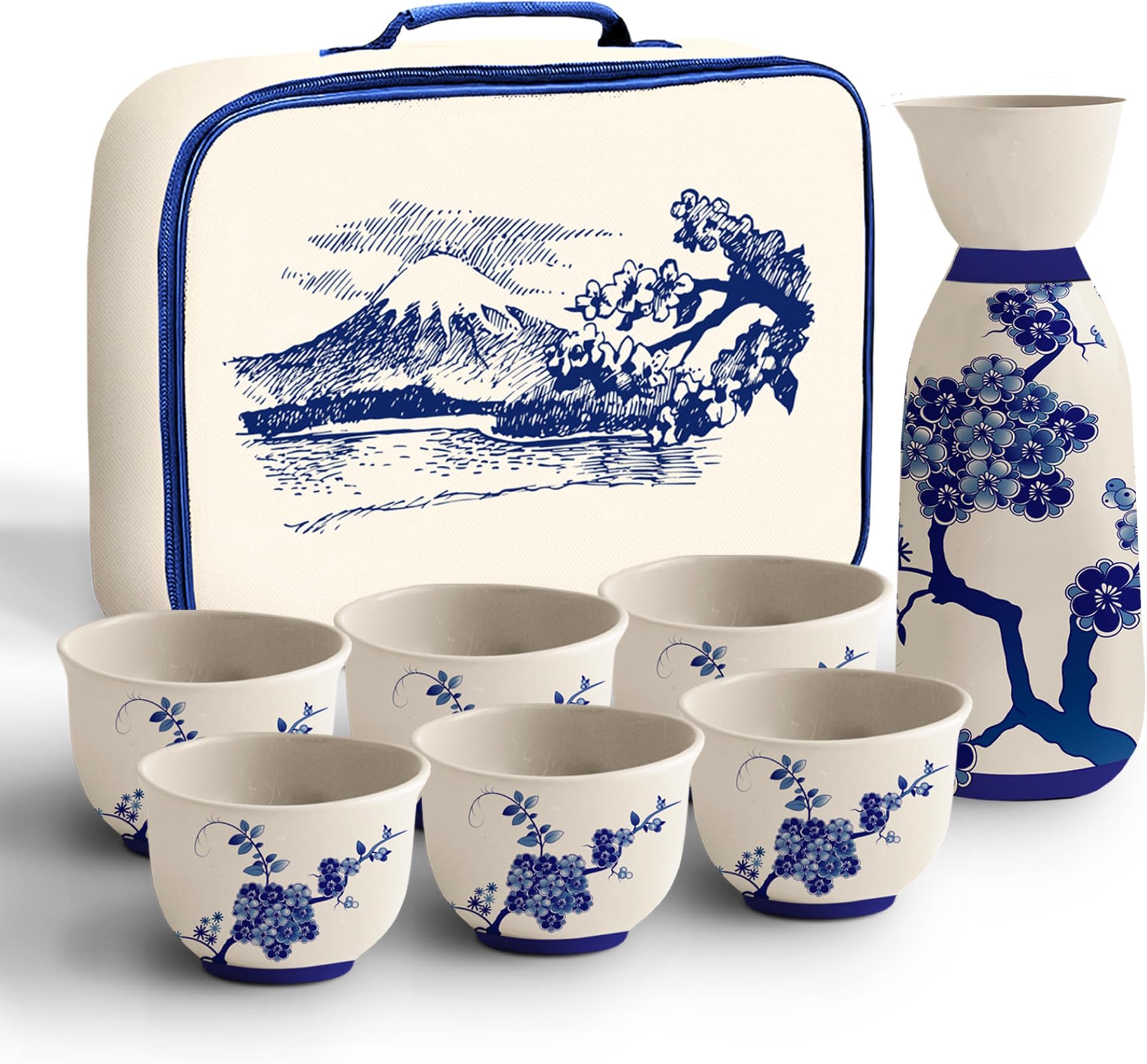 Hot Cold Sake Set Japanese Ceramic Sake Set - 1 Bottle & 6 Cups