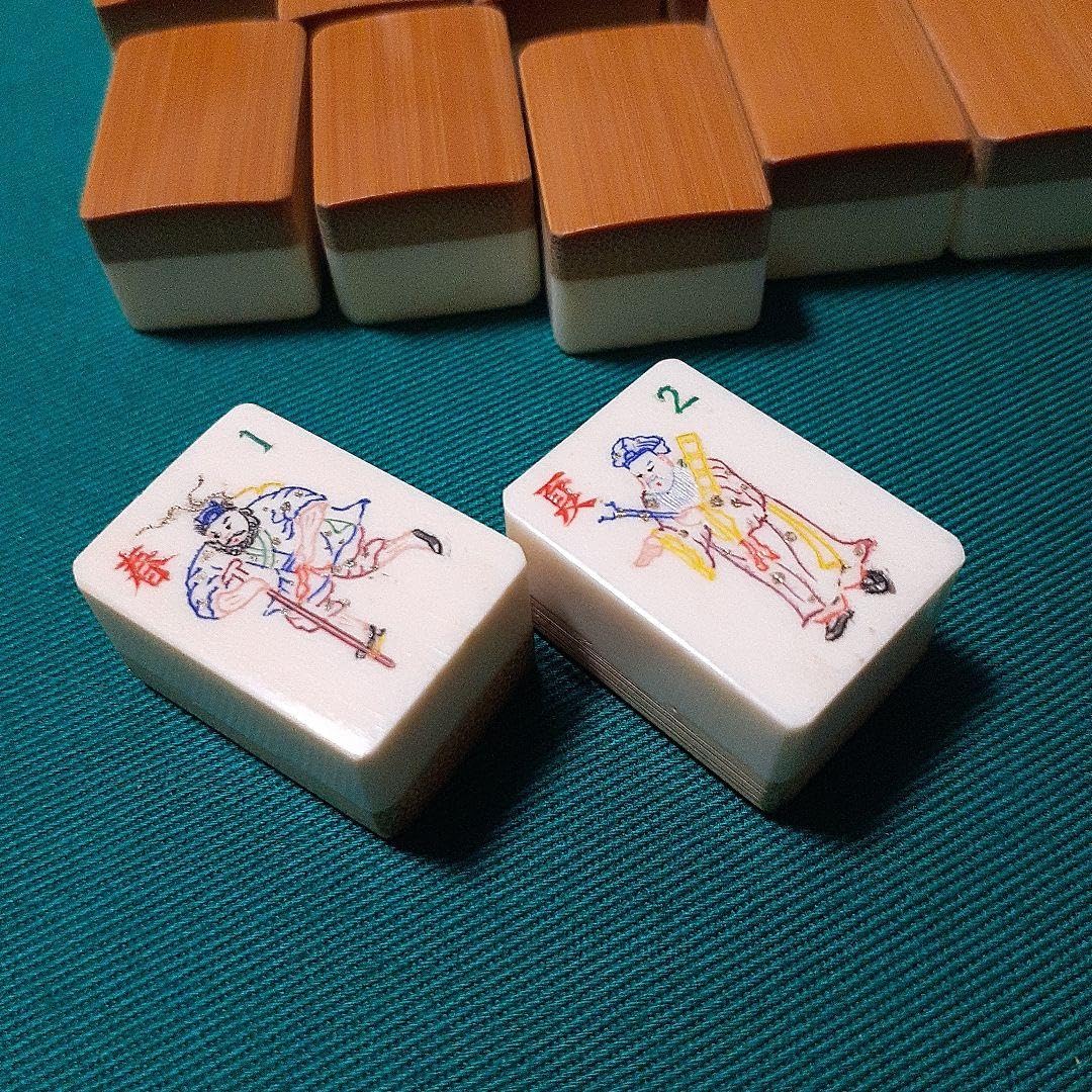 麻雀牌 セット 竹牌 手彫 最高級牌 天然素材 アンティーク レトロ 麻雀