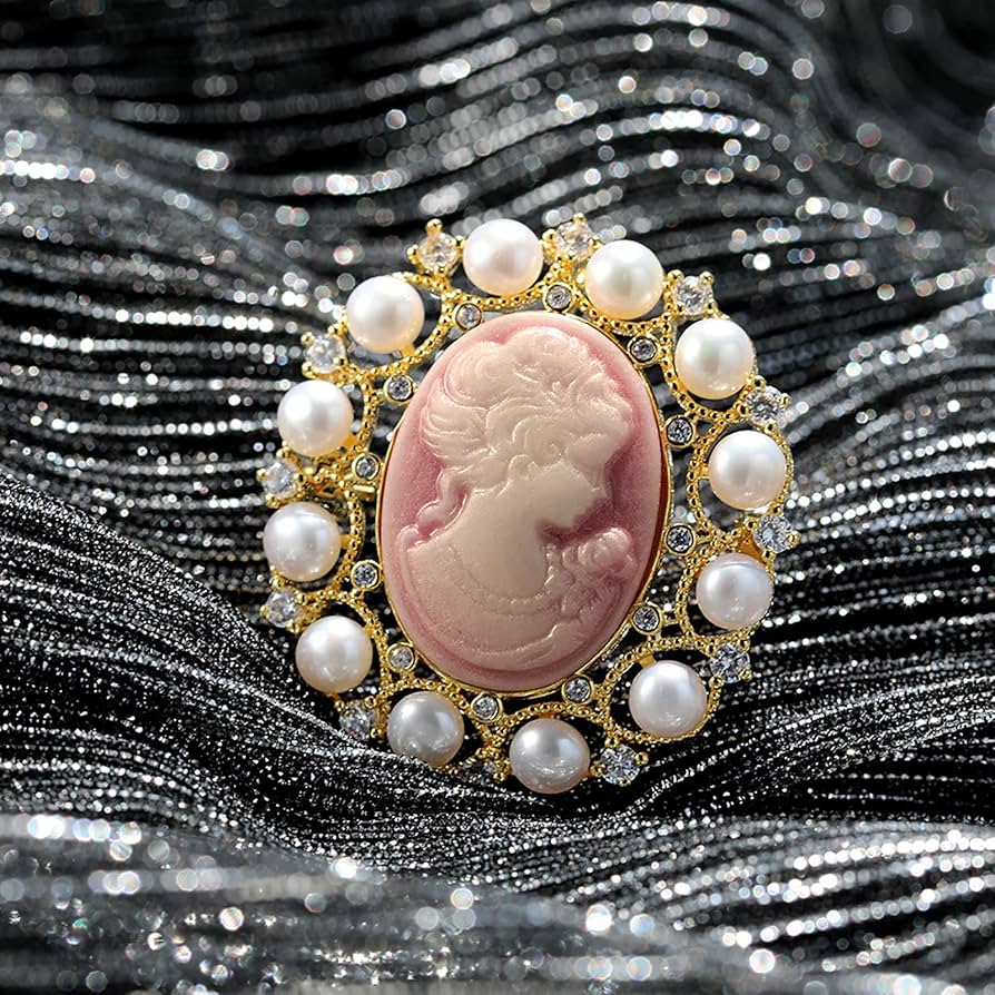 Amazon.co.jp: ブローチラグジュアリーカメオブローチピンクブルー