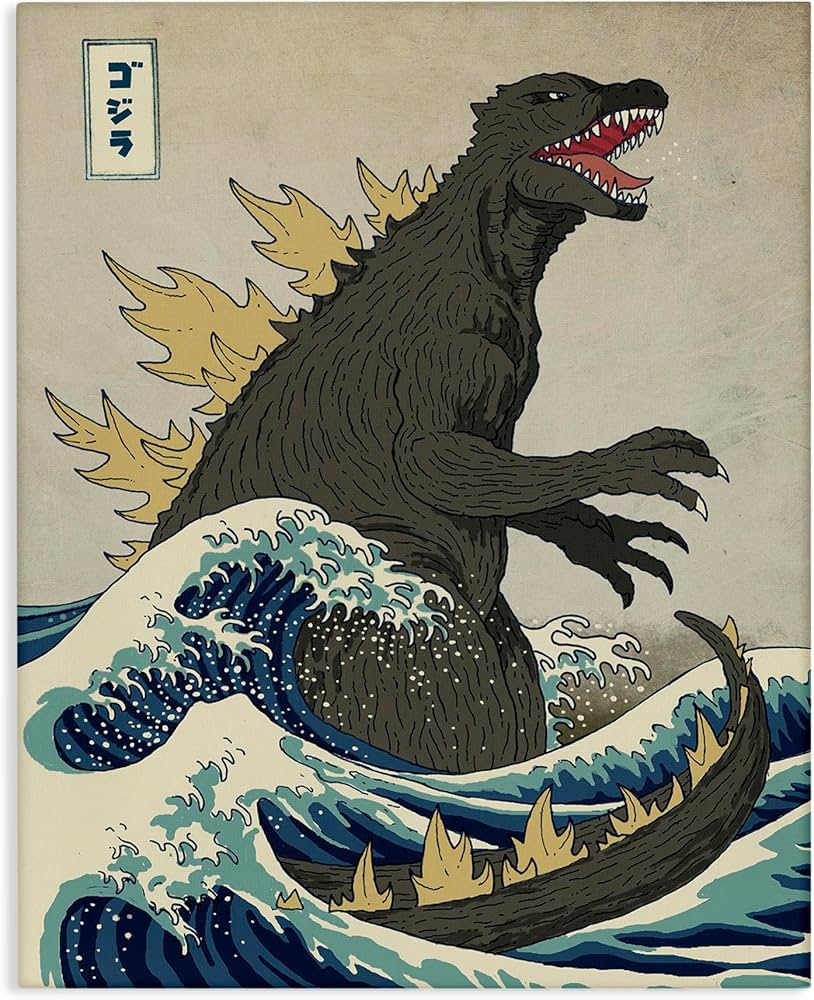 Amazon.com: Stupell Industries Godzilla in the Waves Eastern