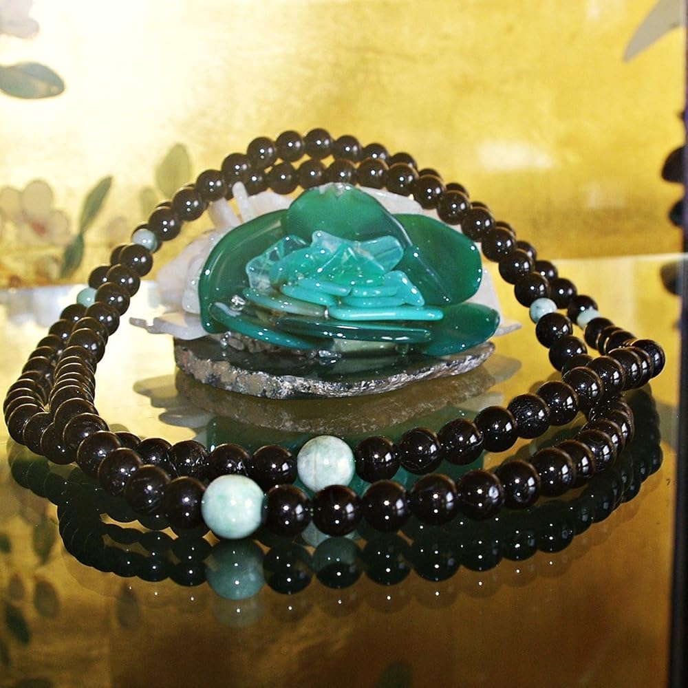 みのっち◇ 御守りネックレス【九眼天珠 黒翡翠】アゼツライト 開運 高