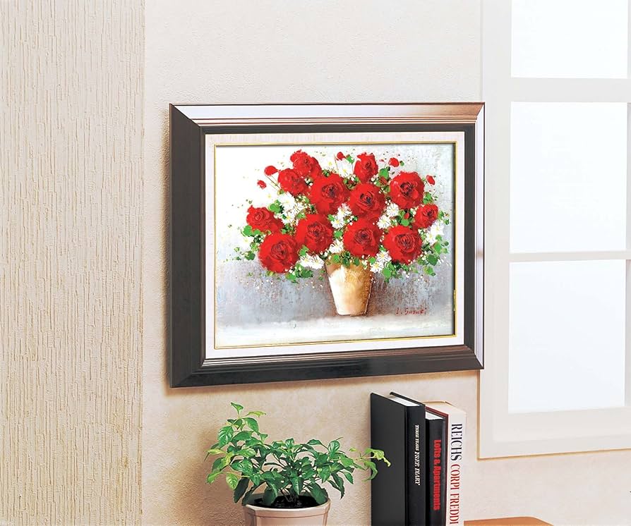 井ケ田昭一 油彩 額縁 花瓶のバラ 井ケ田昭一 油彩 額縁 花瓶のバラ 井