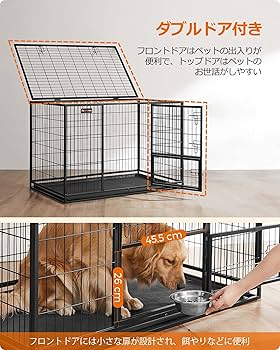 Amazon.co.jp: FEANDREA 犬 ケージ 大型犬用 ダブルドア付き トレー