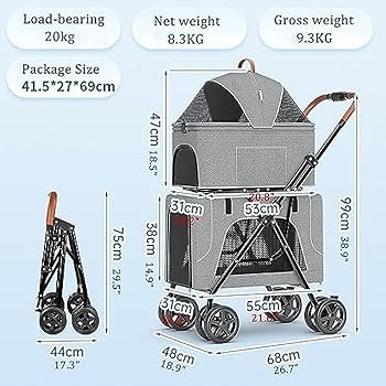 Amazon.co.jp: ペットカート ベビーカー バギー 犬 猫 多頭 ダブル