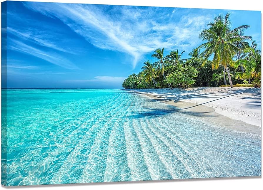 油彩画 海と空の風景 ホワイトフレーム アクリル 油彩画 海と空の風景