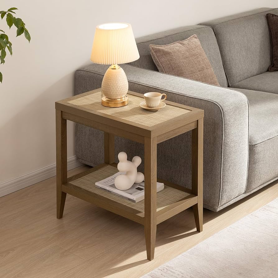 サイドテーブル・ナイトテーブル・ローテーブル Rattan glass top side