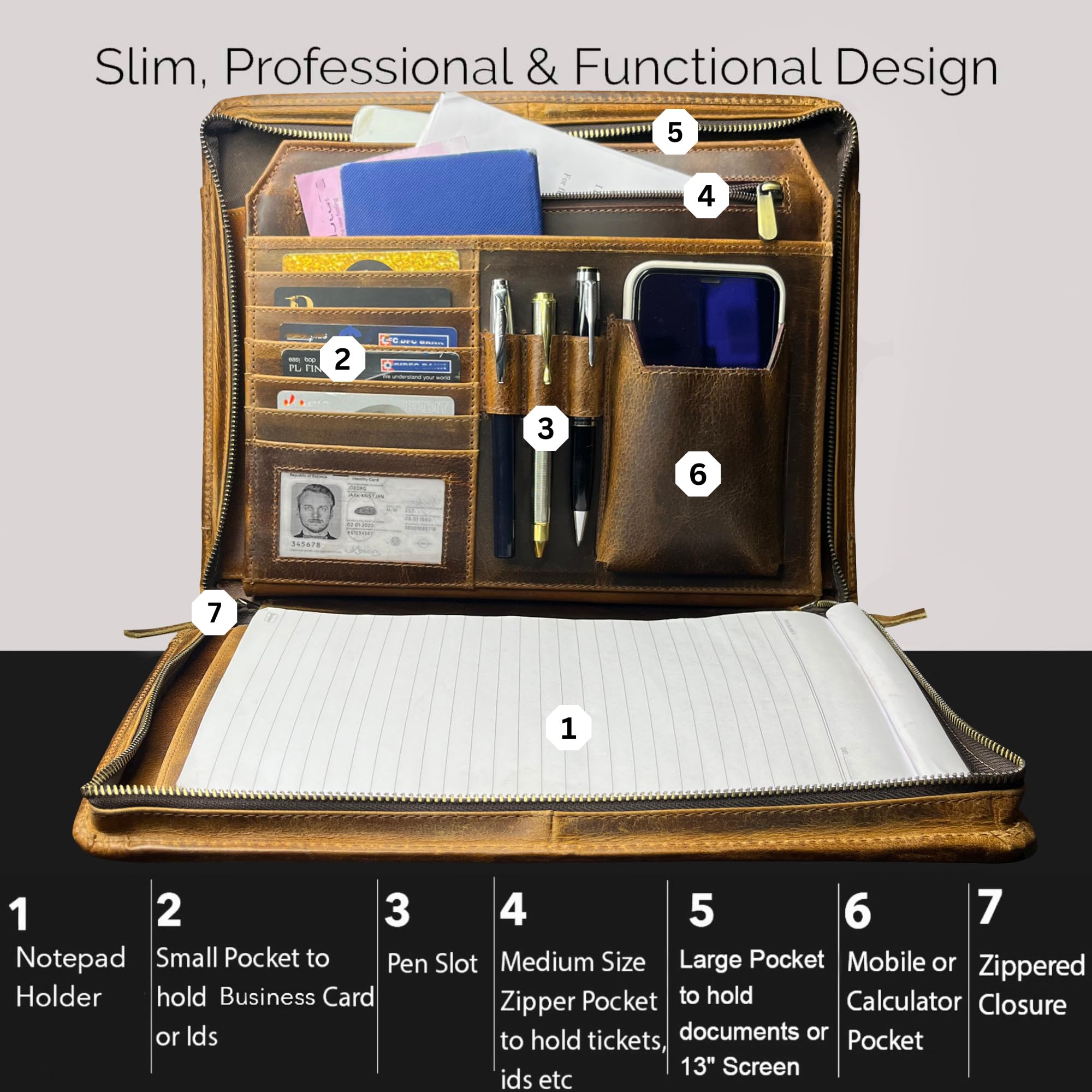 Amazon | レザービジネスiPadジッパーフォルダー多機能会議