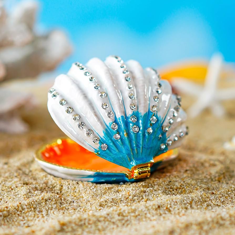 Amazon.co.jp: YU FENG ジュエリー付き貝殻置物 小物入れ ヒンジ付き