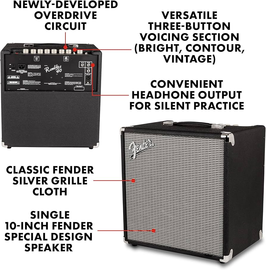 Amazon.com: Fender Rumble 40 V3 Bass Amp for Bass Guitar, 40 Watts